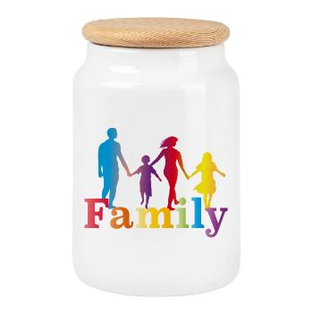 famille colorée,père,mère,fille et fils - Boîte à biscuits avec couvercle en bois - blanc - Devant