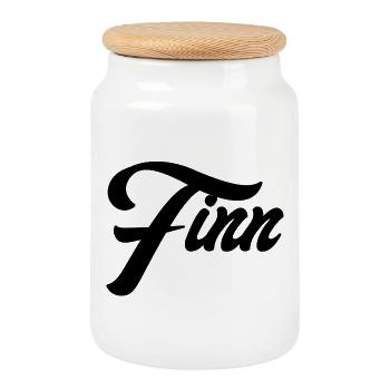 Name Finn geometrisches Muster auf Textilien - Keksdose mit Holzdeckel - Weiß - Vorne