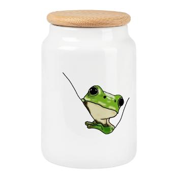 Grenouille verte – Illustration mignonne - Boîte à biscuits avec couvercle en bois - blanc - Devant