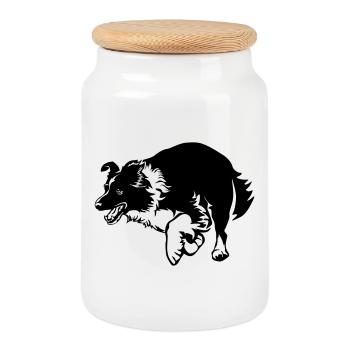 Border Collie - Boîte à biscuits avec couvercle en bois - blanc - Devant