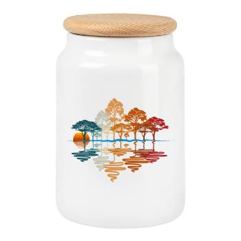 AUTUMN FOREST - Cookie Jar with Wooden Lid - white - Front