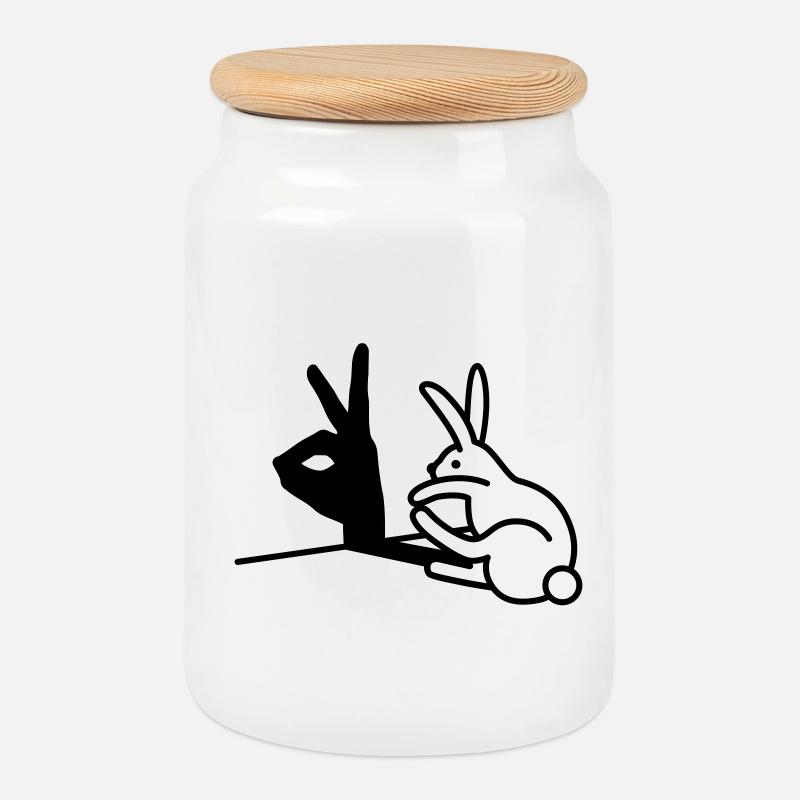 Funny Rabbit Hand Shadow Projection Rabbit - Cookie Jar with Wooden Lid - white