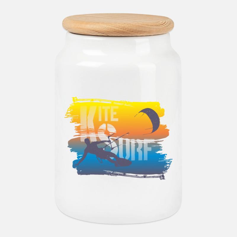 KITE SURF - Boîte à biscuits avec couvercle en bois - blanc