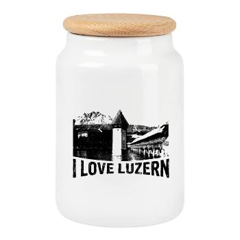 J’adore LUCERNE avec Chapel Bridge - Boîte à biscuits avec couvercle en bois - blanc - Devant