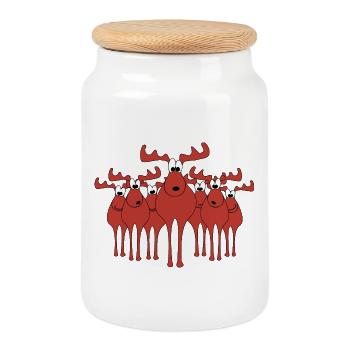 Elks - Cookie Jar with Wooden Lid - white - Front