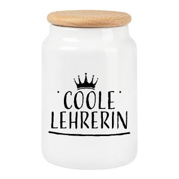 Krone schwarz coole lehrerin - Keksdose mit Holzdeckel - Weiß - Vorne