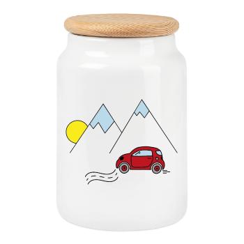 Voiture - Boîte à biscuits avec couvercle en bois - blanc - Devant