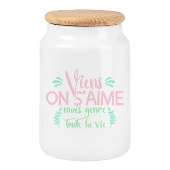 Viens on s'aime mais genre toute la vie mariage - Boîte à biscuits avec couvercle en bois - blanc - Devant