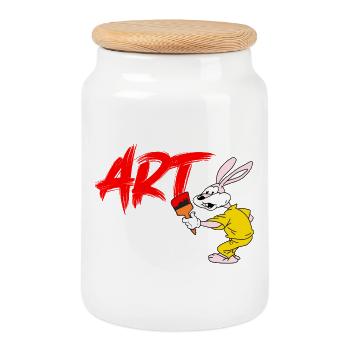 Serge le Lapin artiste - Boîte à biscuits avec couvercle en bois - blanc - Devant