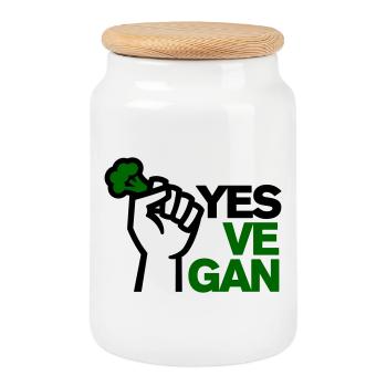 Végétalien Végétarien Végétalien Yes ve gan - Boîte à biscuits avec couvercle en bois - blanc - Devant