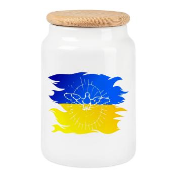 Drapeau de l’Ukraine avec colombe de la paix - Boîte à biscuits avec couvercle en bois - blanc - Devant