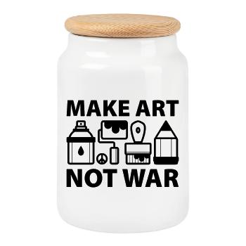 Make art not war - Cookie Jar with Wooden Lid - white - Front