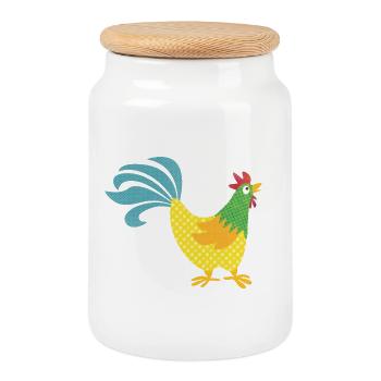 Rooster pattern colorful Easter Farmer Animal love colorful - Cookie Jar with Wooden Lid - white - Front