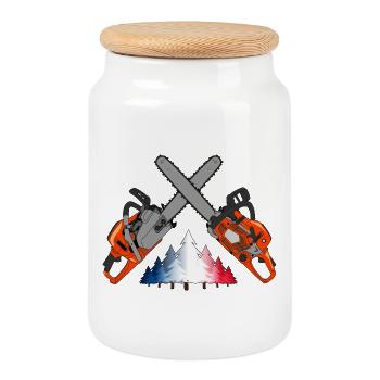 Tronçonneuse - France - Boîte à biscuits avec couvercle en bois - blanc - Devant