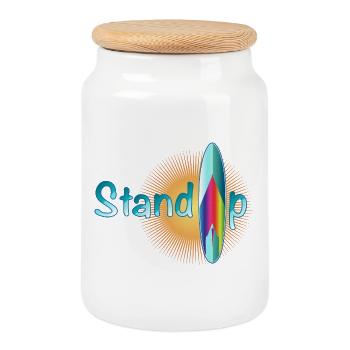 sonniger Stand up paddling Schriftzug mit Board - Keksdose mit Holzdeckel - Weiß - Vorne