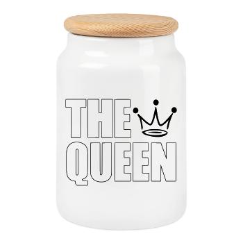 The Queen – Bold Crown Statement Design - Keksdose mit Holzdeckel - Weiß - Vorne
