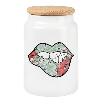 Nature Sexy Lips - Cookie Jar with Wooden Lid - white - Front