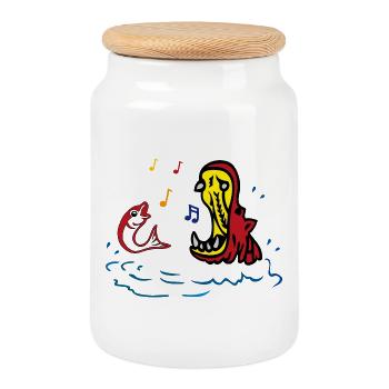 L’hippopotame et le poisson chantent en duo - Boîte à biscuits avec couvercle en bois - blanc - Devant