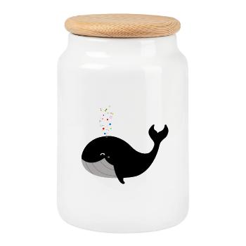 Happy Whale - Boîte à biscuits avec couvercle en bois - blanc - Devant