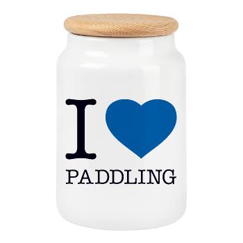 I LOVE PADDLING Kayak Paddel - Keksdose mit Holzdeckel - Weiß - Vorne