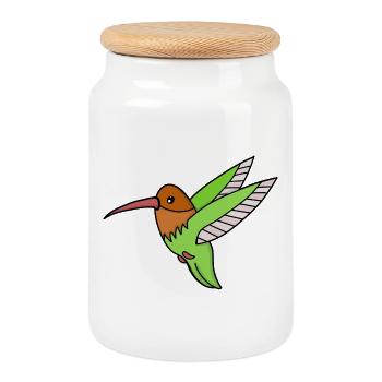 A Sweet Hummingbird - Cookie Jar with Wooden Lid - white - Front