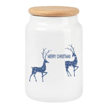 Blue reindeer couple for Christmas - Cookie Jar with Wooden Lid - white - Front