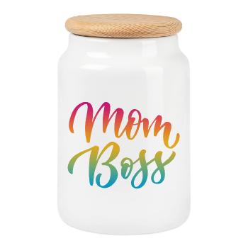 Best Mom  - Cookie Jar with Wooden Lid - white - Front