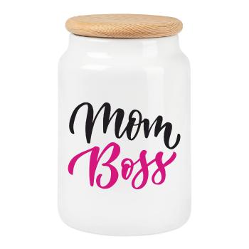 Best Mom  - Cookie Jar with Wooden Lid - white - Front