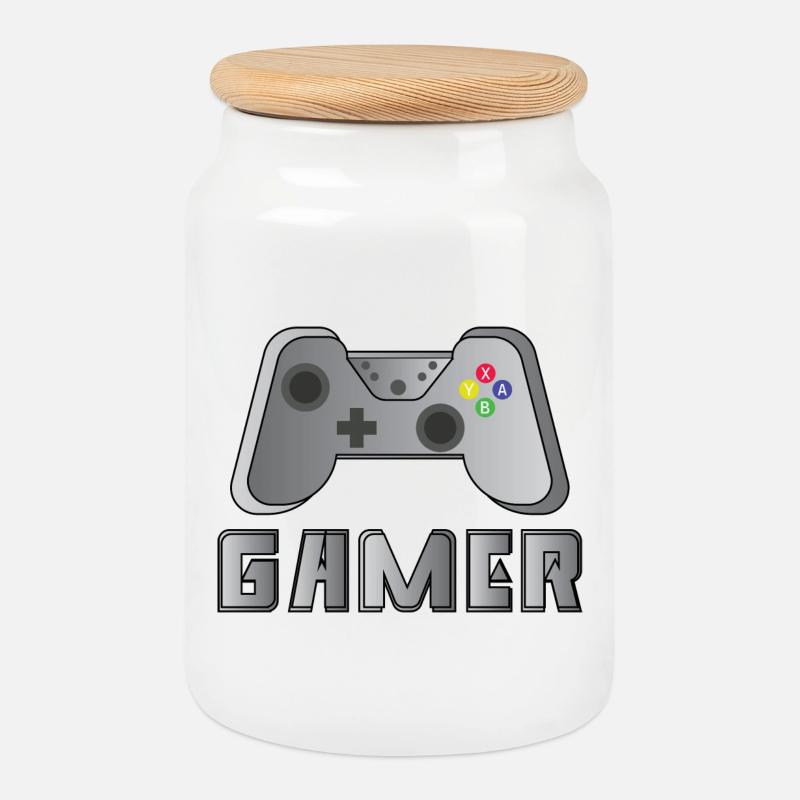 Gamer - Cookie Jar with Wooden Lid - white