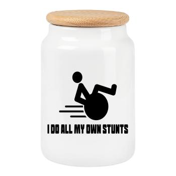 I do all the stunts in my wheelchair myself * - Cookie Jar with Wooden Lid - white - Front