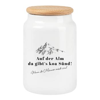 On the Spruch Bergwitz alpine pasture - Cookie Jar with Wooden Lid - white - Front