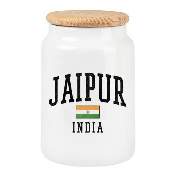 Motif du drapeau de Jaipur Inde graphique - Boîte à biscuits avec couvercle en bois - blanc - Devant