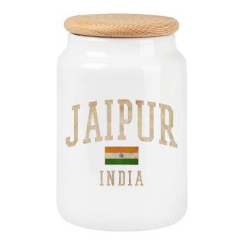 Jaipur India Vintage Print - Boîte à biscuits avec couvercle en bois - blanc - Devant