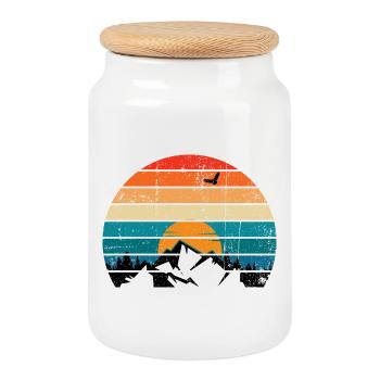 Retro Sunset Peak Silhouette - Keksdose mit Holzdeckel - Weiß - Vorne
