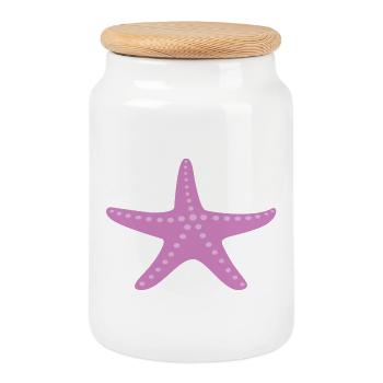 Starfish pink sea sea animal maritime children decoration - Cookie Jar with Wooden Lid - white - Front