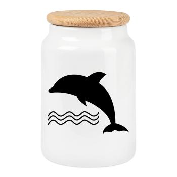 Dolphin in the water as a vector - Cookie Jar with Wooden Lid - white - Front