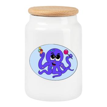 Süßer Oktopus – niedliches Meeresmotiv - Keksdose mit Holzdeckel - Weiß - Vorne