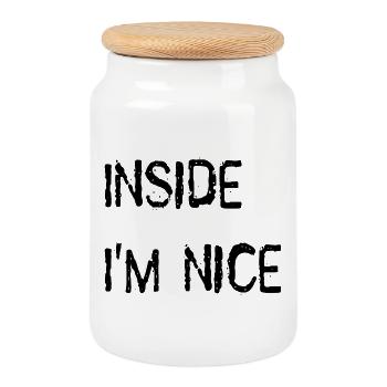 Inside I'm nice. - Cookie Jar with Wooden Lid - white - Front