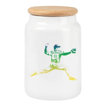 Lanceur de baseball - Boîte à biscuits avec couvercle en bois - blanc - Devant
