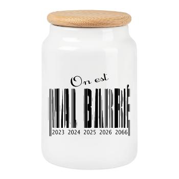 Schlecht durchgestrichener Barcode - Keksdose mit Holzdeckel - Weiß - Vorne