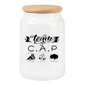 Team CAP camping aperitif petanque - Cookie Jar with Wooden Lid - white - Front