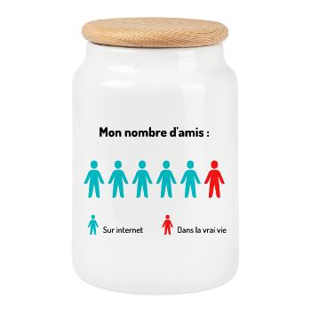 Cadeau humour: Amis Internet VS Amis réels - Boîte à biscuits avec couvercle en bois - blanc - Devant