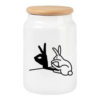 Lustiges Kaninchen Hand Schatten Puppen Humor Pop Art - Keksdose mit Holzdeckel - Weiß - Vorne