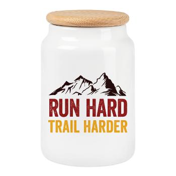 Run Hard. Trail Harder. - Cookie Jar with Wooden Lid - white - Front