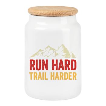 Courez fort. Trail plus difficile. - Boîte à biscuits avec couvercle en bois - blanc - Devant
