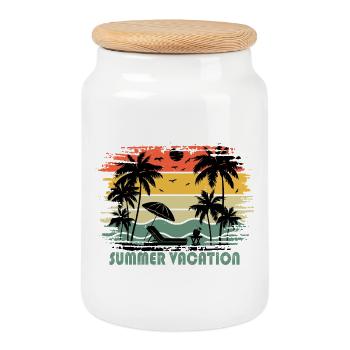 Summer vacation - Cookie Jar with Wooden Lid - white - Front