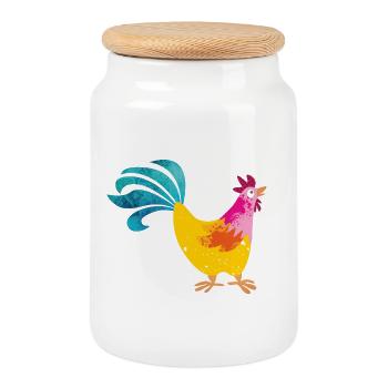 Rooster Farm Kids Colorful Farmer Farm Chef - Cookie Jar with Wooden Lid - white - Front