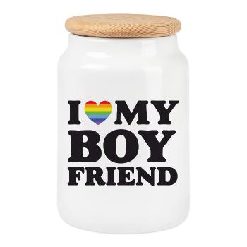 J’aime mon petit ami - LGBTQ - Boîte à biscuits avec couvercle en bois - blanc - Devant