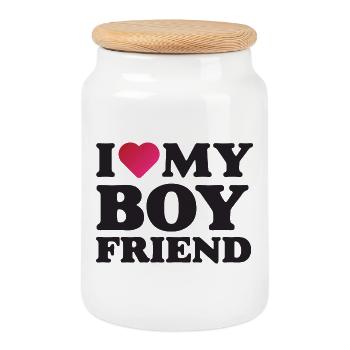 I Love My Boyfriend - Cookie Jar with Wooden Lid - white - Front