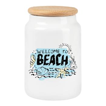 Welcome to Beach Scene - Cookie Jar with Wooden Lid - white - Front